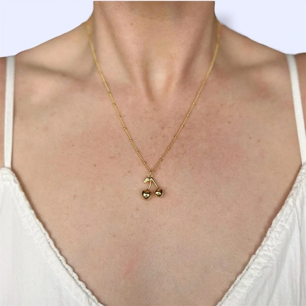 Gold Cherry Pendant Necklace 🍒 - Picture 1 of 4